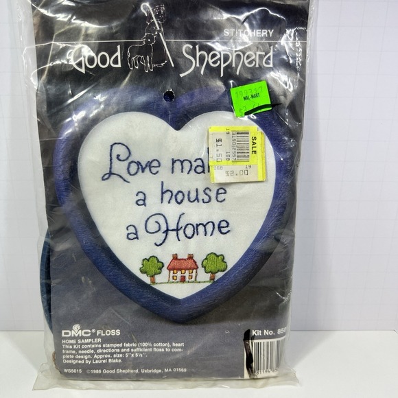 Good Shepherd Other - Good Shepherd Cross Stitch Love Makes A house A Home Heart Frame Blue Vintage